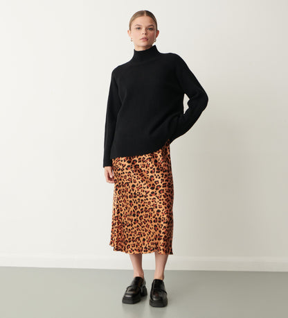 Evelyn Brown Leopard Satin Skirt