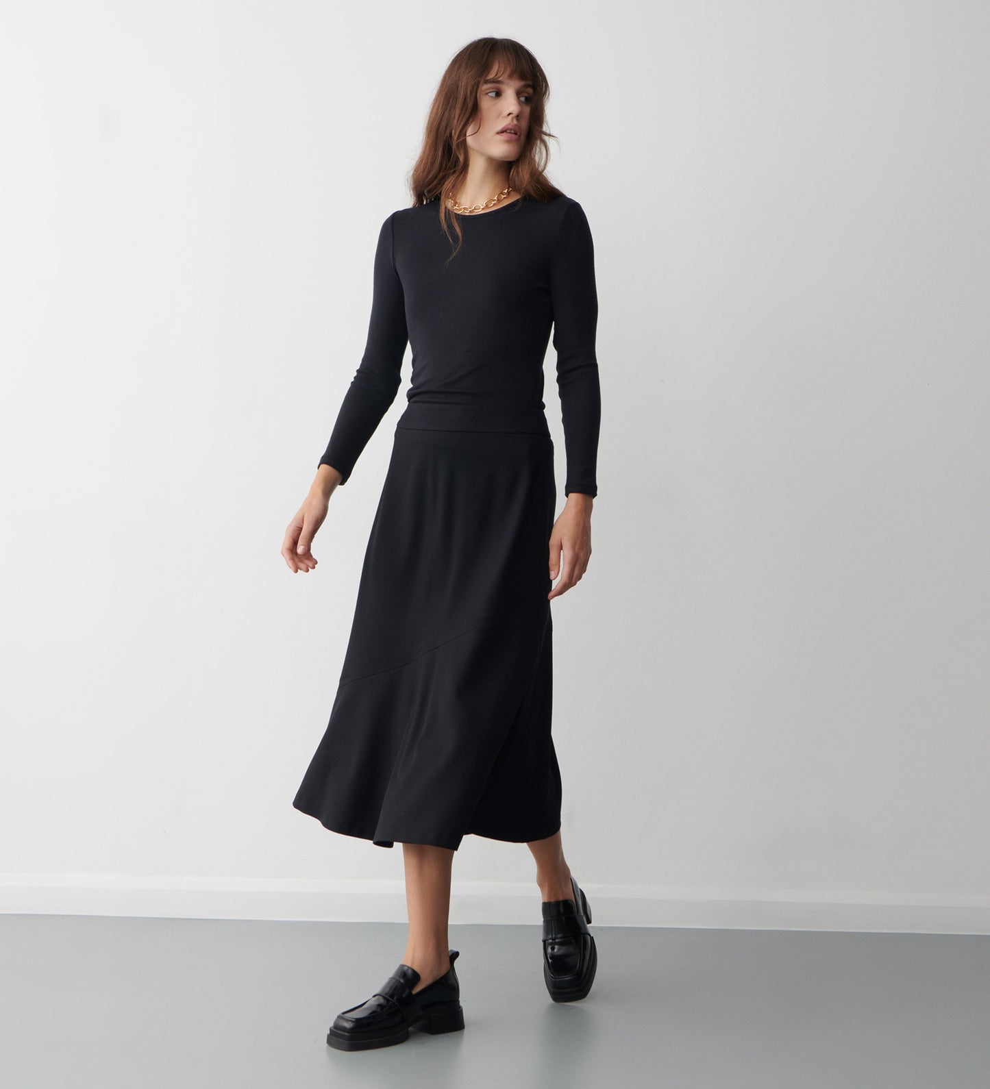 Grace Black Ponte Jersey Midi Skirt