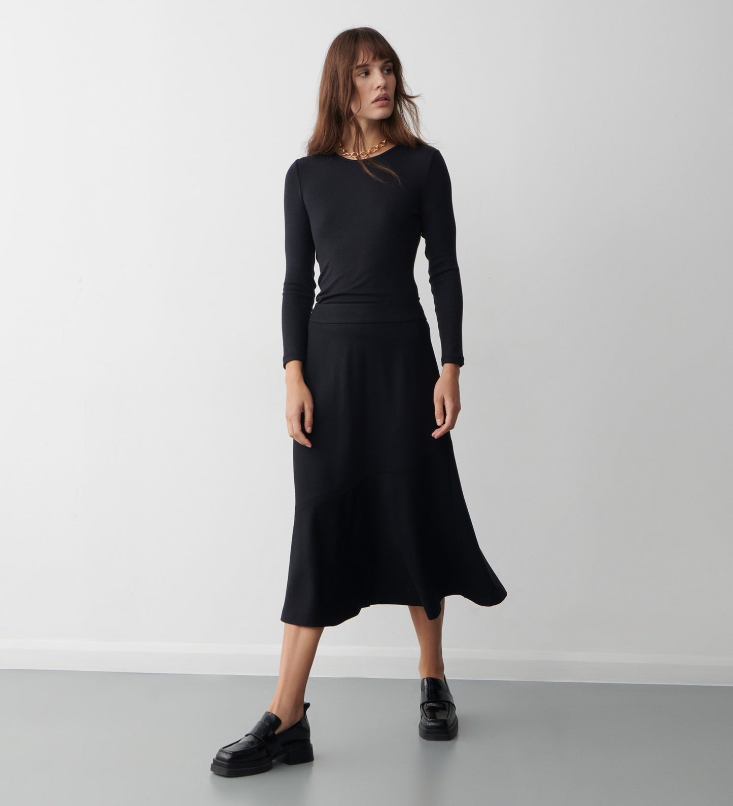 Grace Black Ponte Jersey Midi Skirt