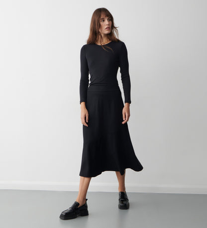 Grace Black Ponte Jersey Midi Skirt