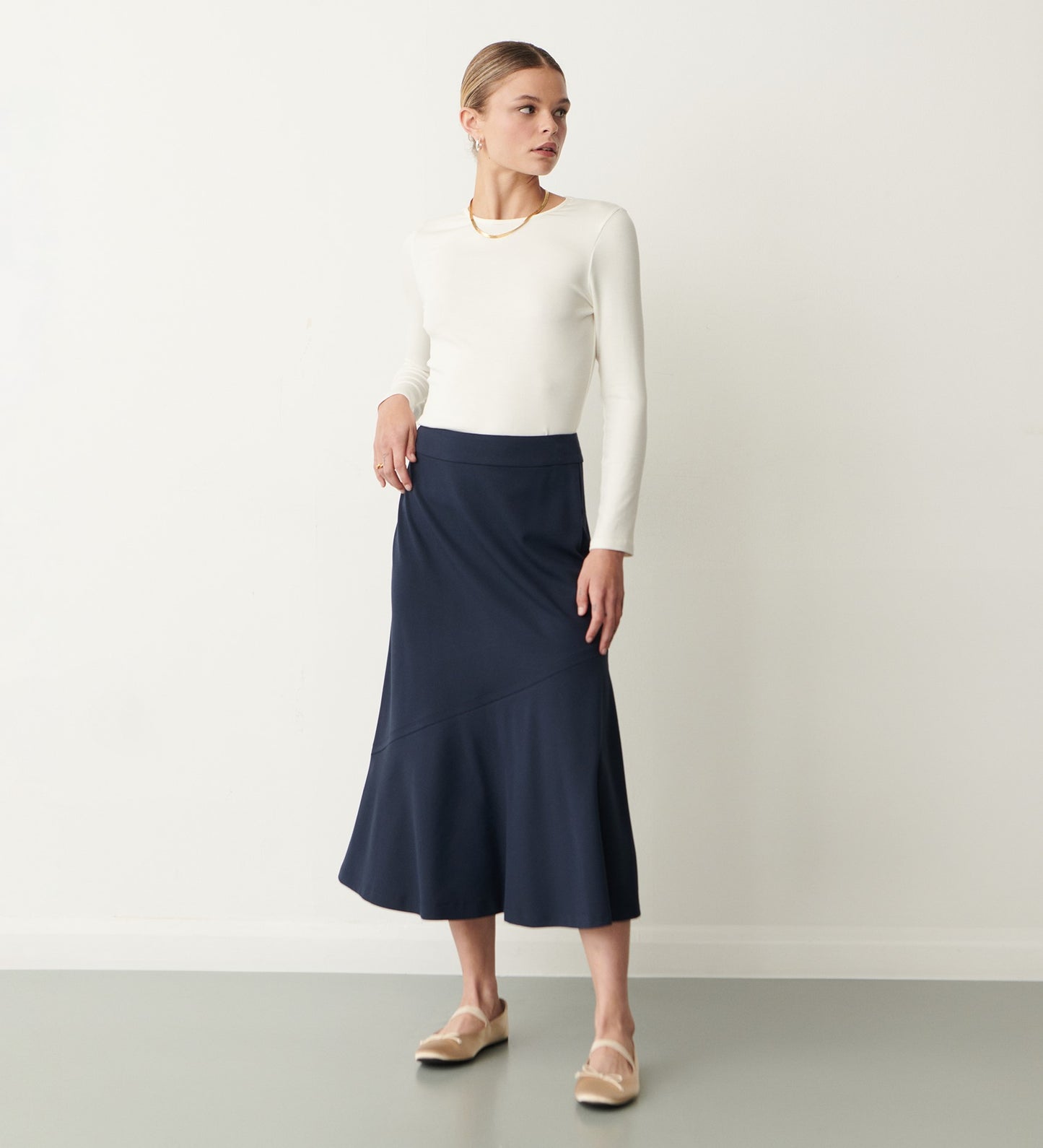 Grace Navy Ponte Jersey Midi Skirt