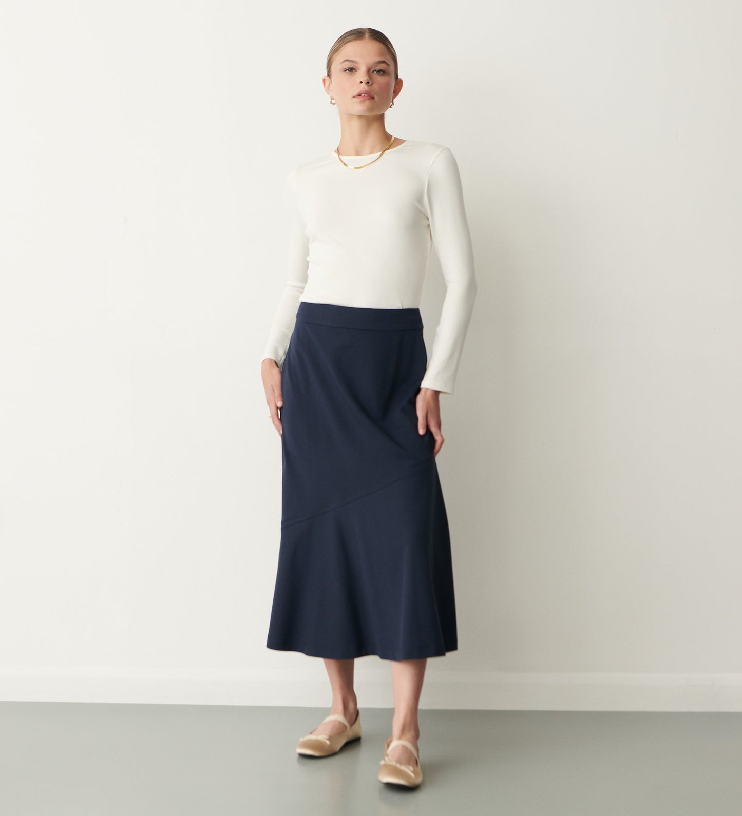 Grace Navy Ponte Jersey Midi Skirt