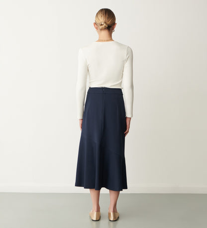 Grace Navy Ponte Jersey Midi Skirt