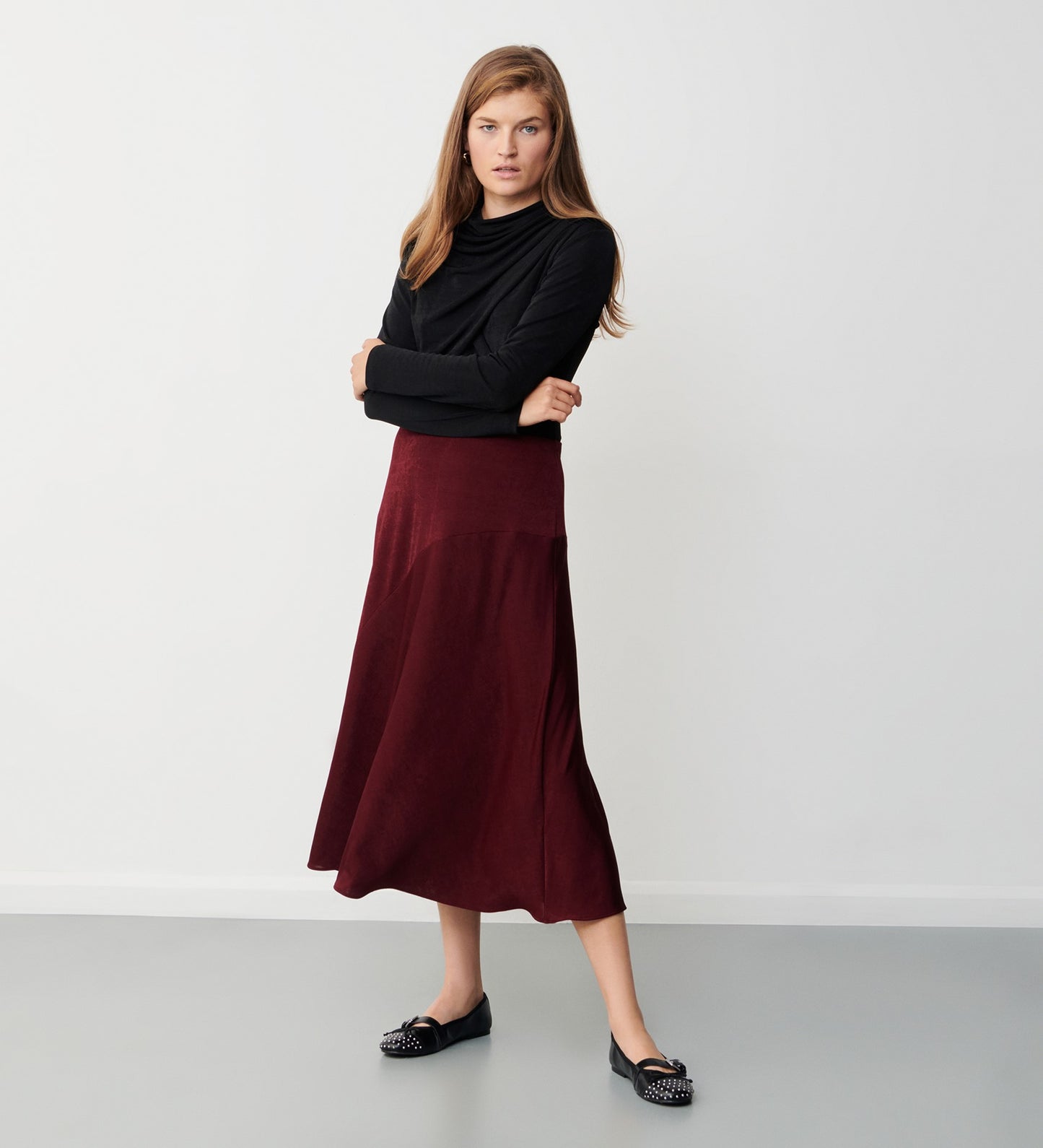 Harlow Bordeaux Jersey Midi Skirt