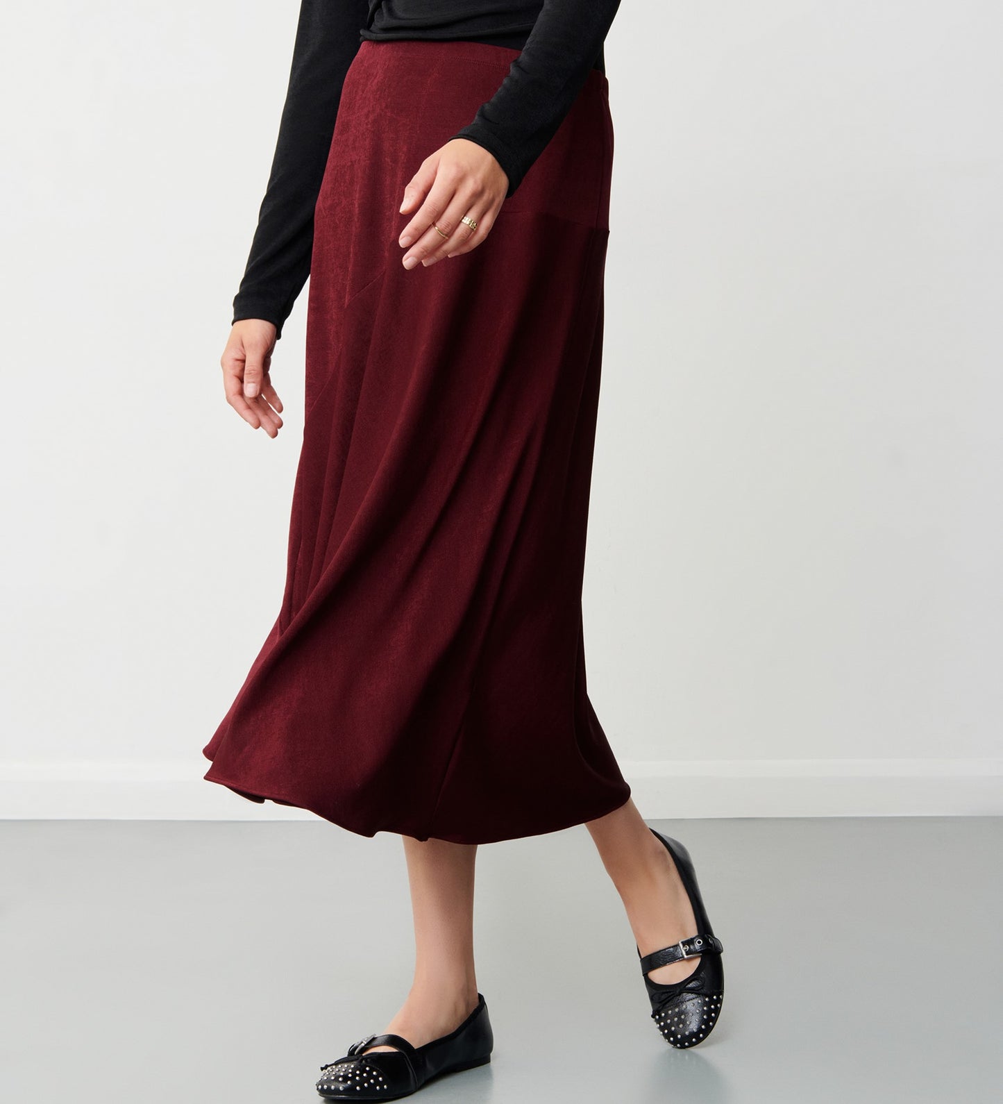 Harlow Bordeaux Jersey Midi Skirt