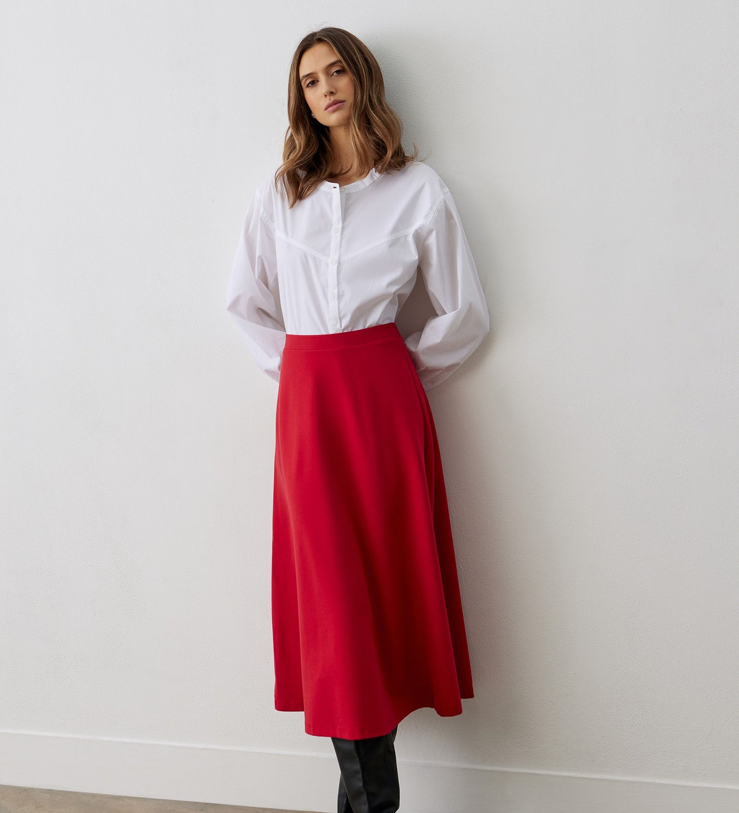 Ruth Red Ponte Jersey Midi Skirt