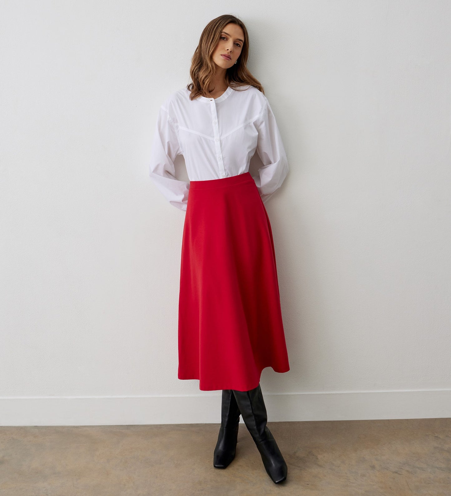 Ruth Red Ponte Jersey Midi Skirt