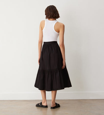 Maura Black Cotton Midi Skirt