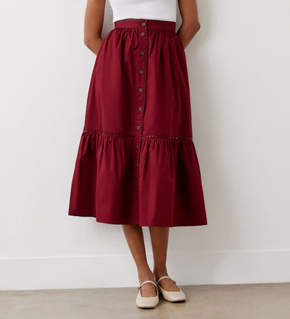 Maura Burgundy Cotton Midi Skirt