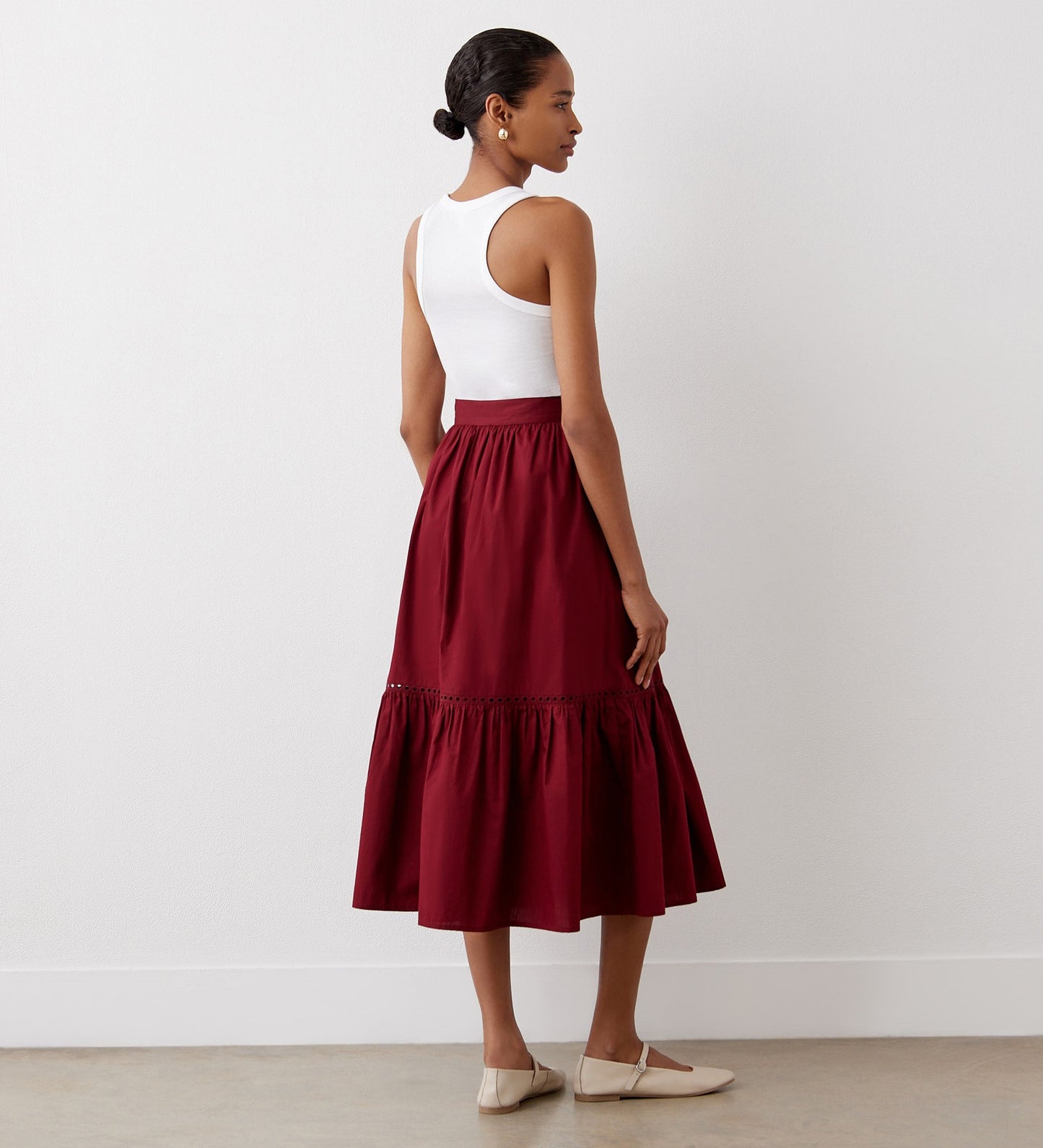 Maura Burgundy Cotton Midi Skirt