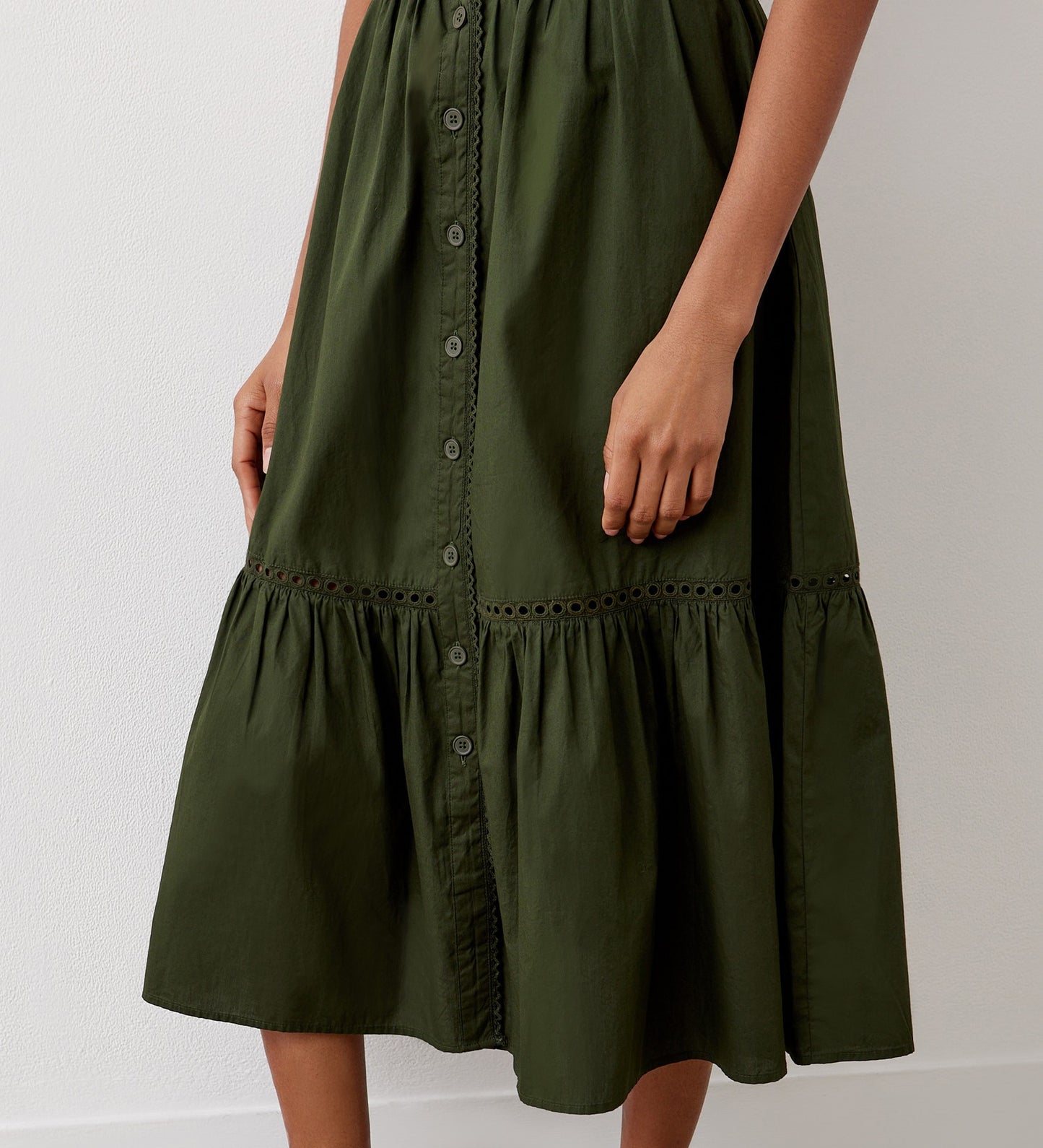 Maura Khaki Cotton Midi Skirt