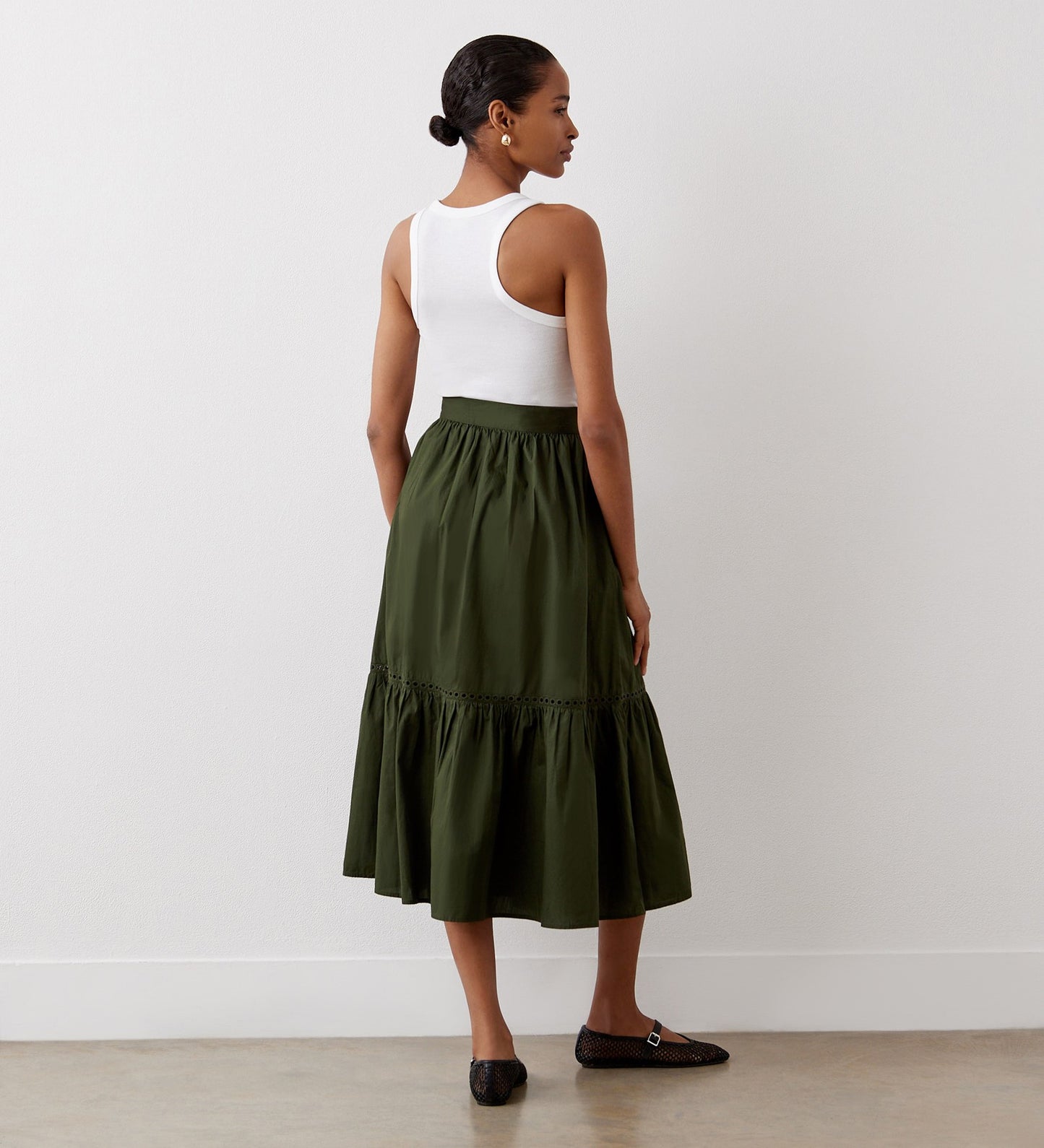 Maura Khaki Cotton Midi Skirt