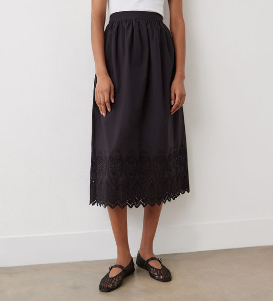 Avah Black Broderie Anglaise Cotton Skirt