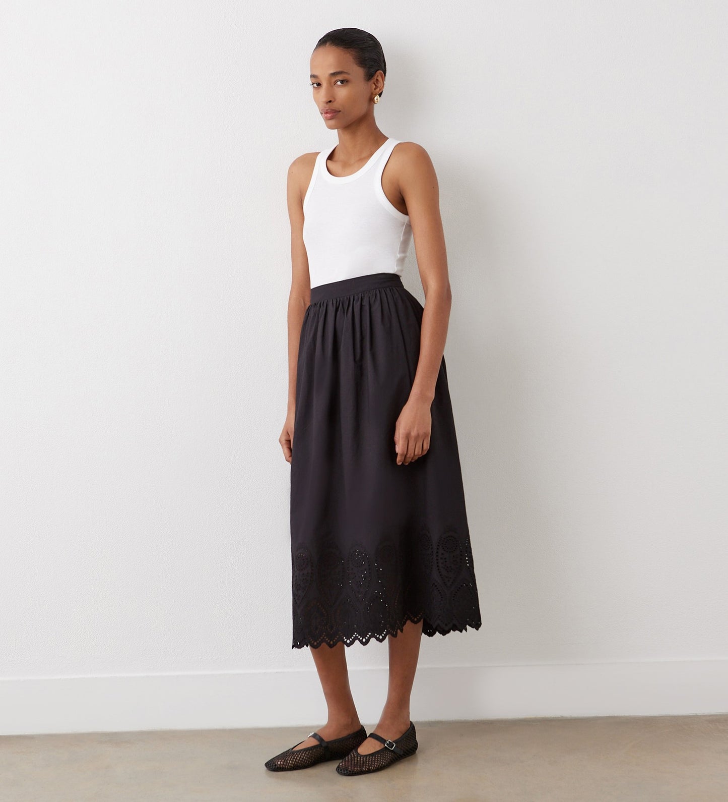 Avah Black Broderie Anglaise Cotton Skirt