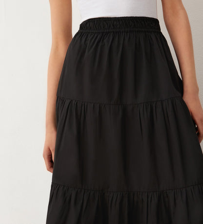 Harleen Black Tiered Cotton Midi Skirt