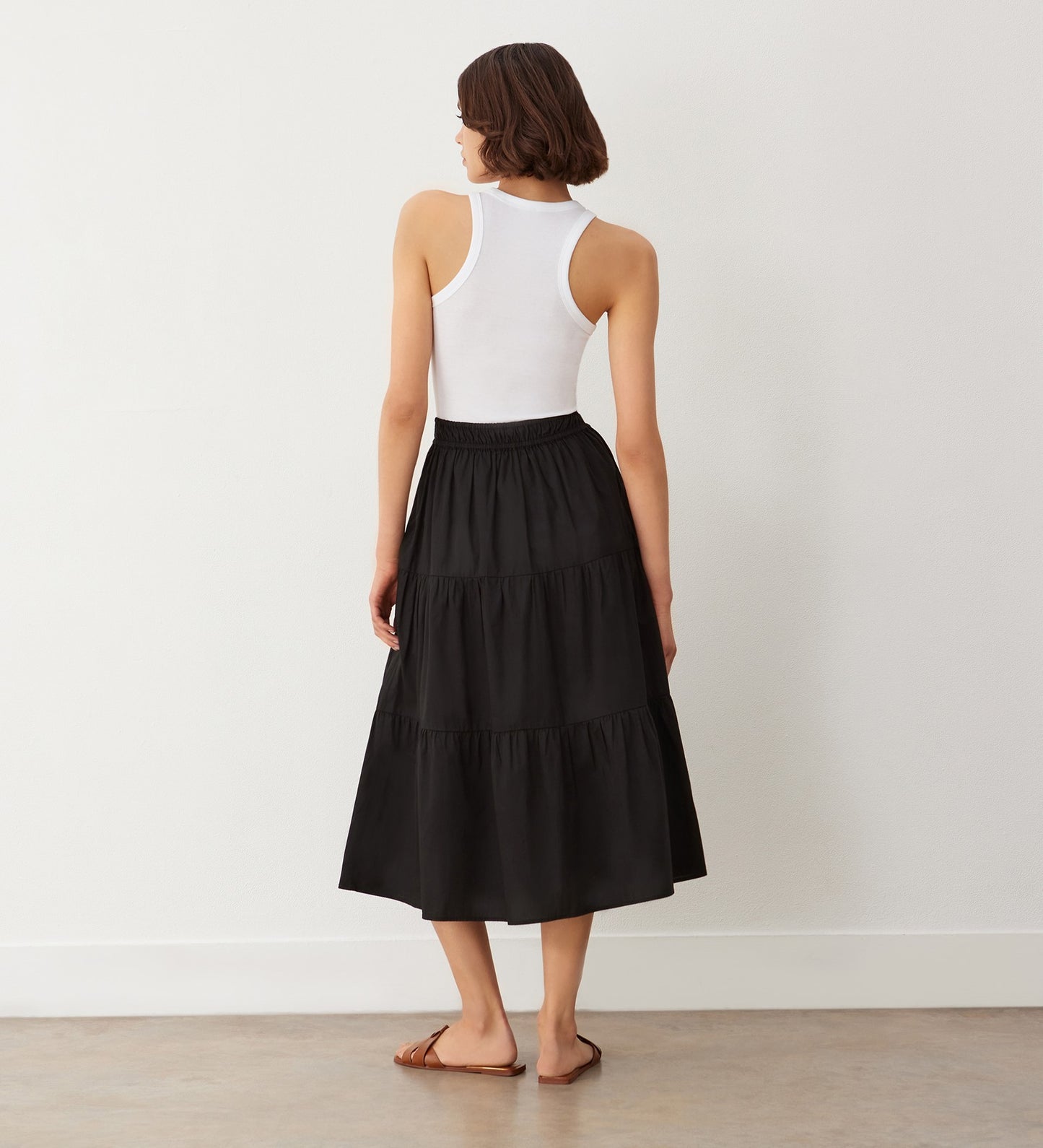 Harleen Black Tiered Cotton Midi Skirt