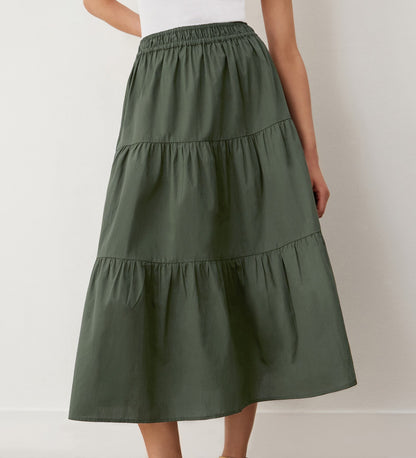 Harleen Green Tiered Cotton Midi Skirt