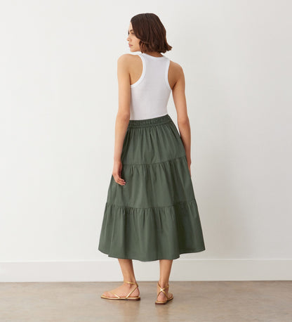 Harleen Green Tiered Cotton Midi Skirt