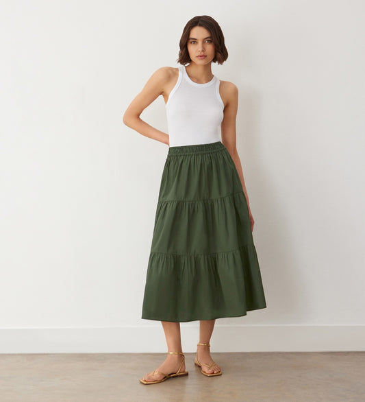 Harleen Green Tiered Cotton Midi Skirt