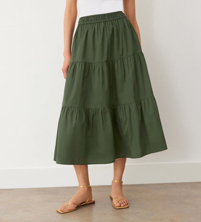 Harleen Green Tiered Cotton Midi Skirt