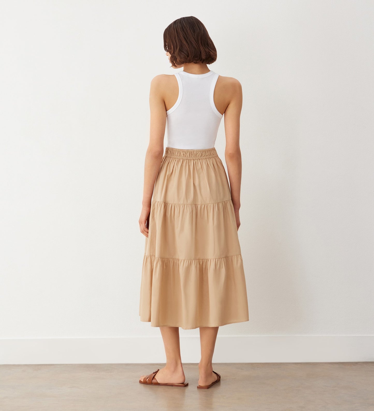 Harleen Stone Tiered Cotton Midi Skirt