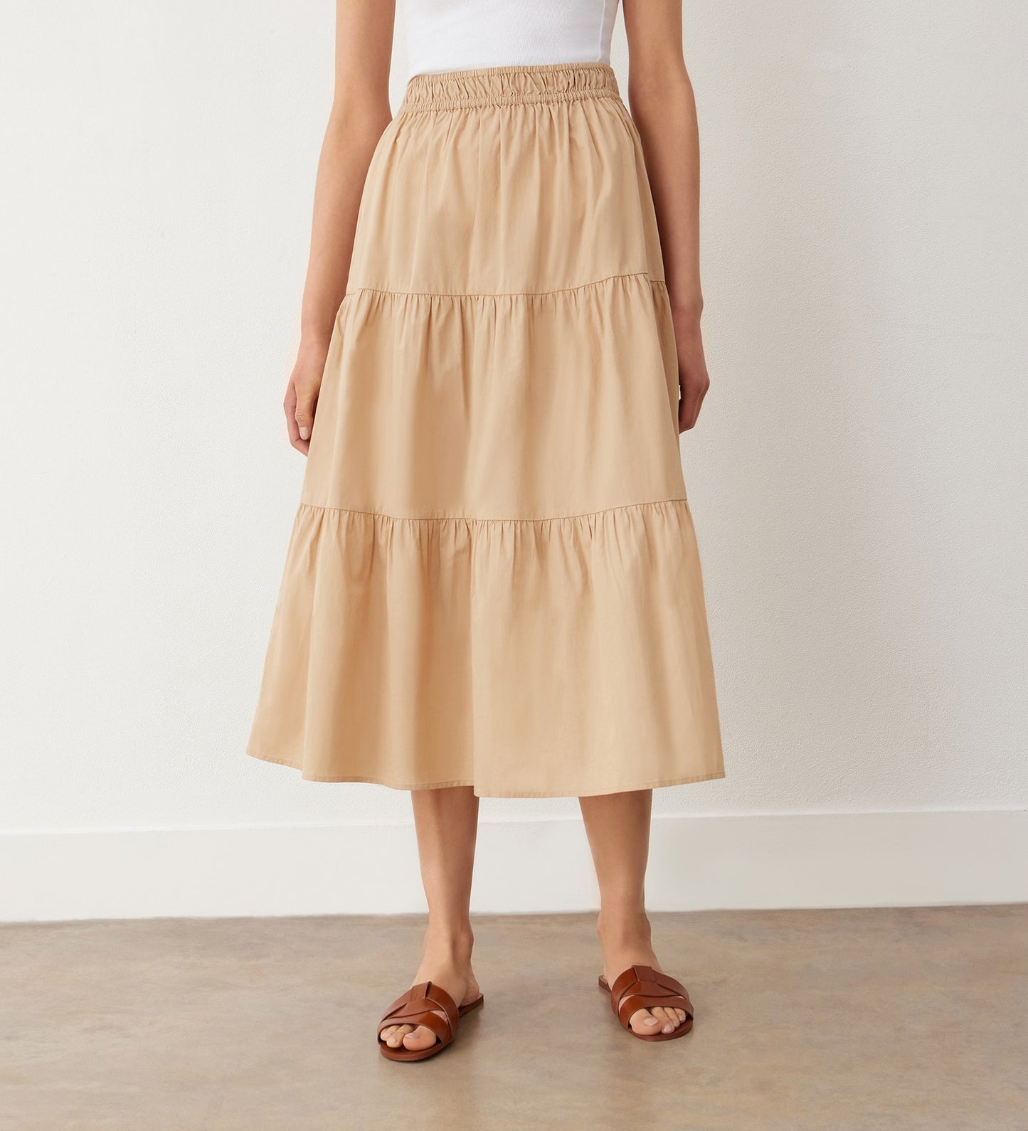 Harleen Stone Tiered Cotton Midi Skirt