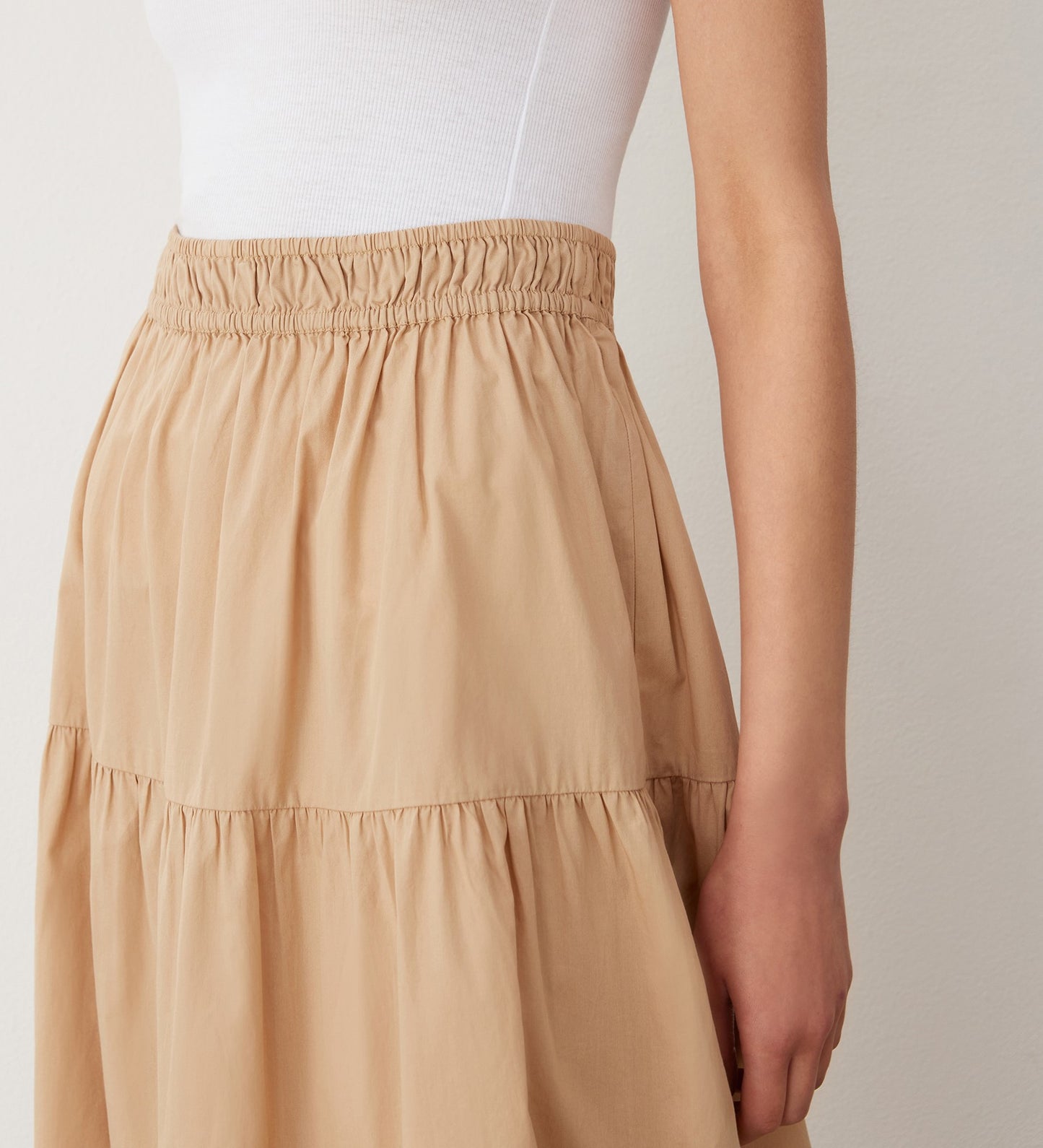 Harleen Stone Tiered Cotton Midi Skirt