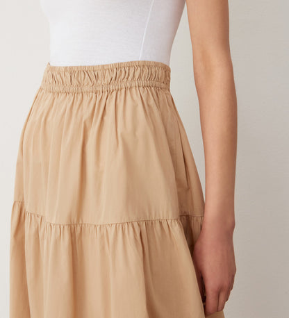 Harleen Stone Tiered Cotton Midi Skirt