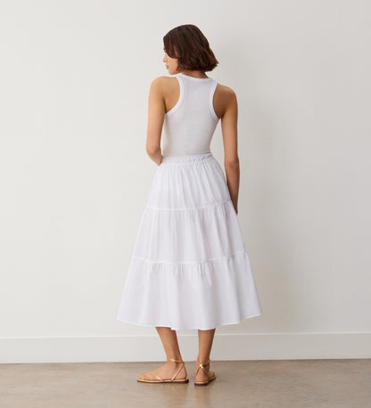 Harleen White Tiered Cotton Midi Skirt