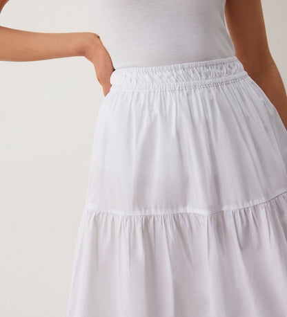 Harleen White Tiered Cotton Midi Skirt