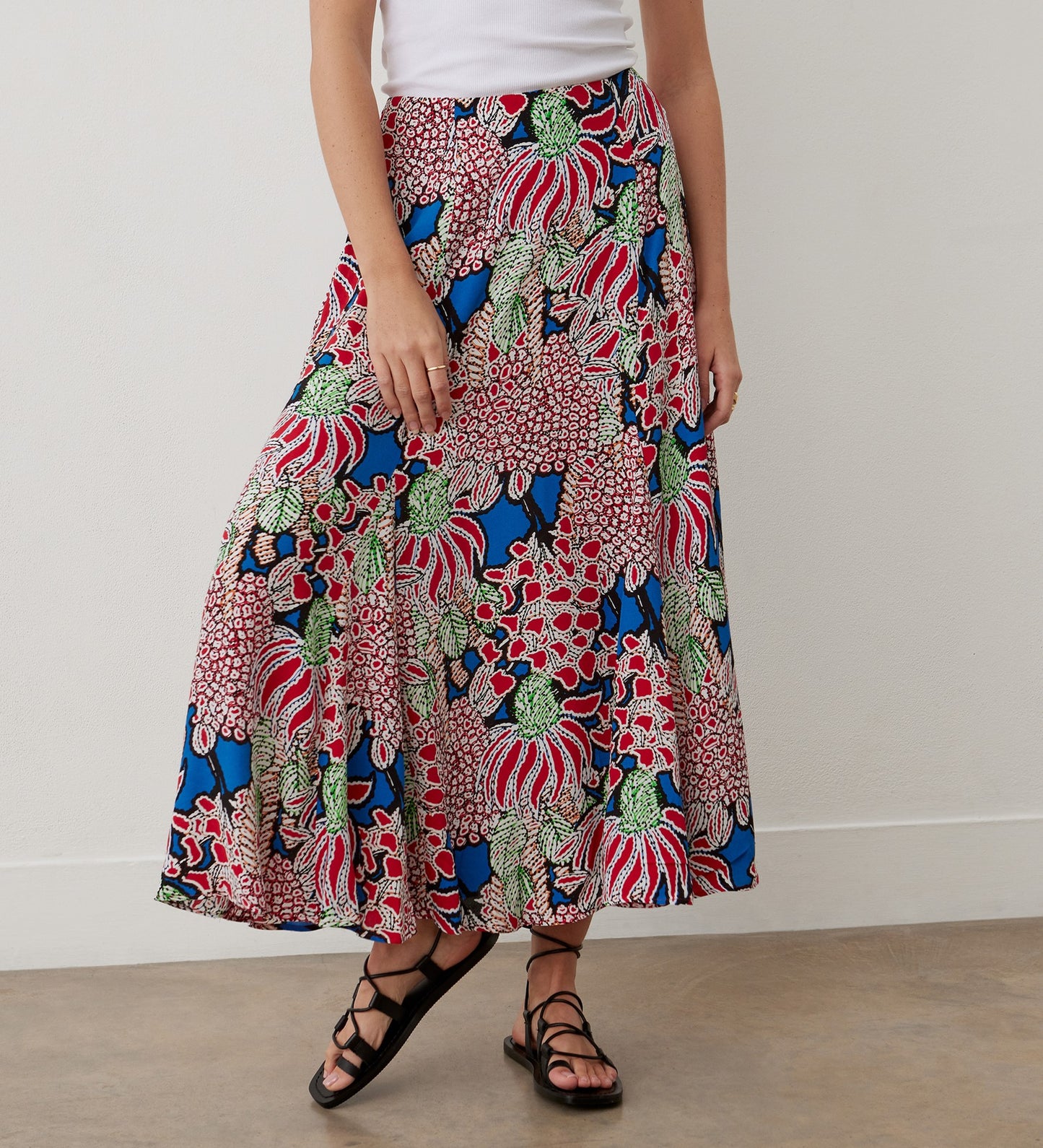 Jessie Red Bloom Midi Skirt