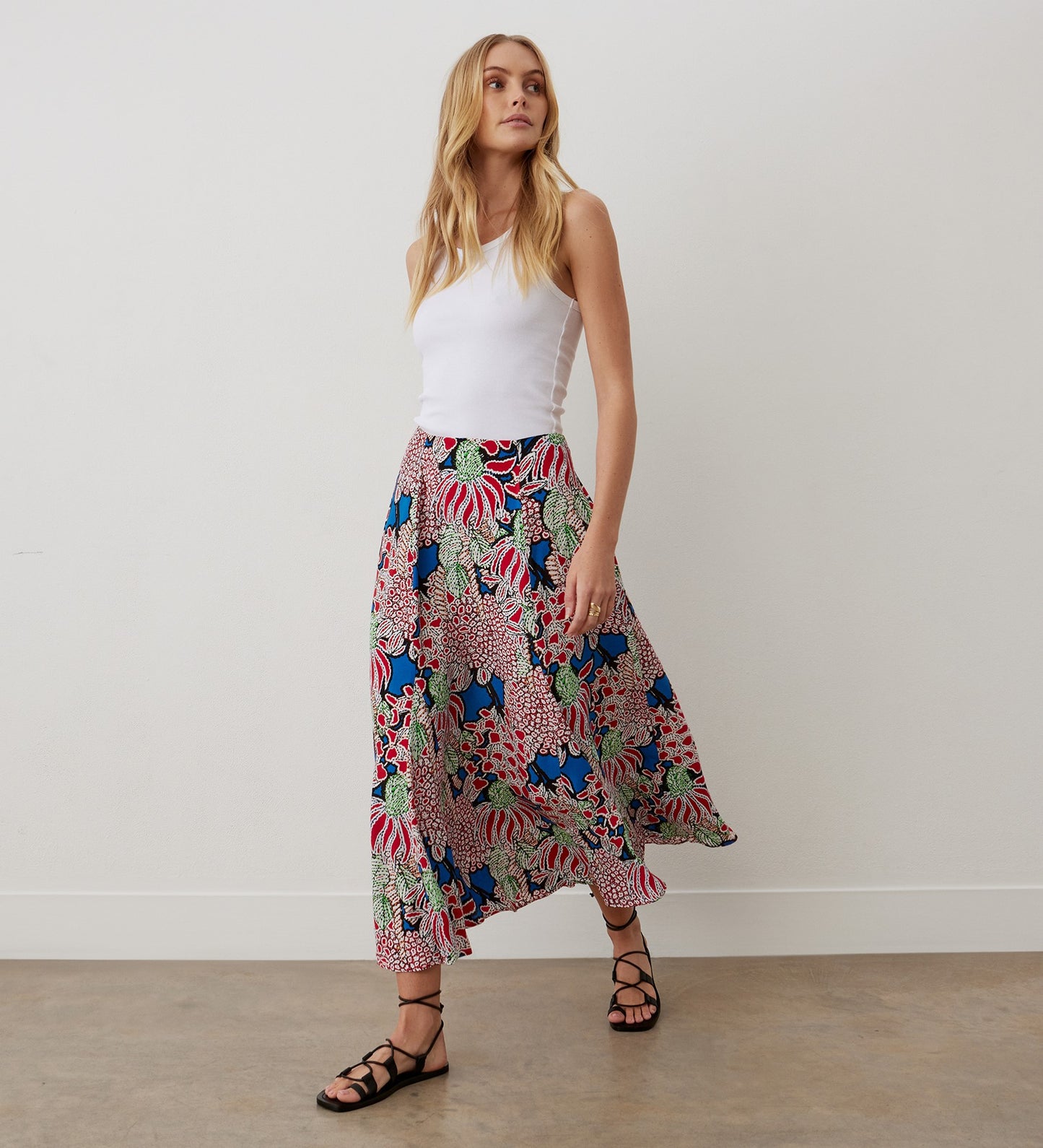 Jessie Red Bloom Midi Skirt