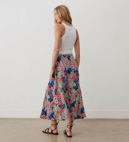 Jessie Red Bloom Midi Skirt