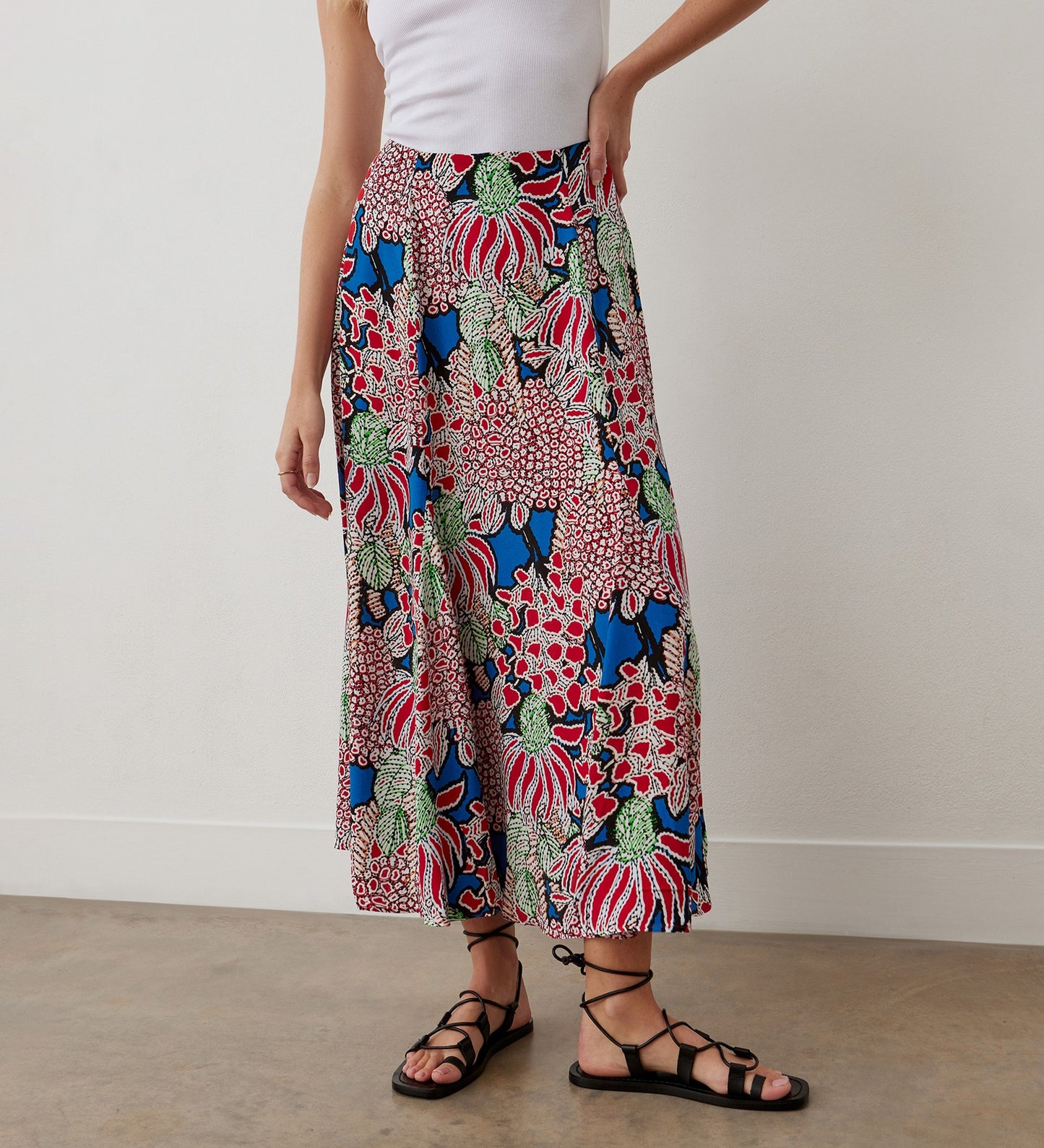 Jessie Red Bloom Midi Skirt