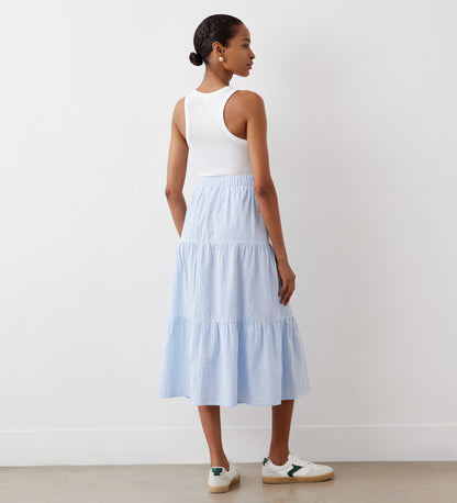 Esha Blue Stripe Tiered Cotton Midi Skirt