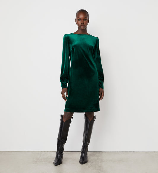 Sandrine Bottle Green Velvet Knee Length Dress