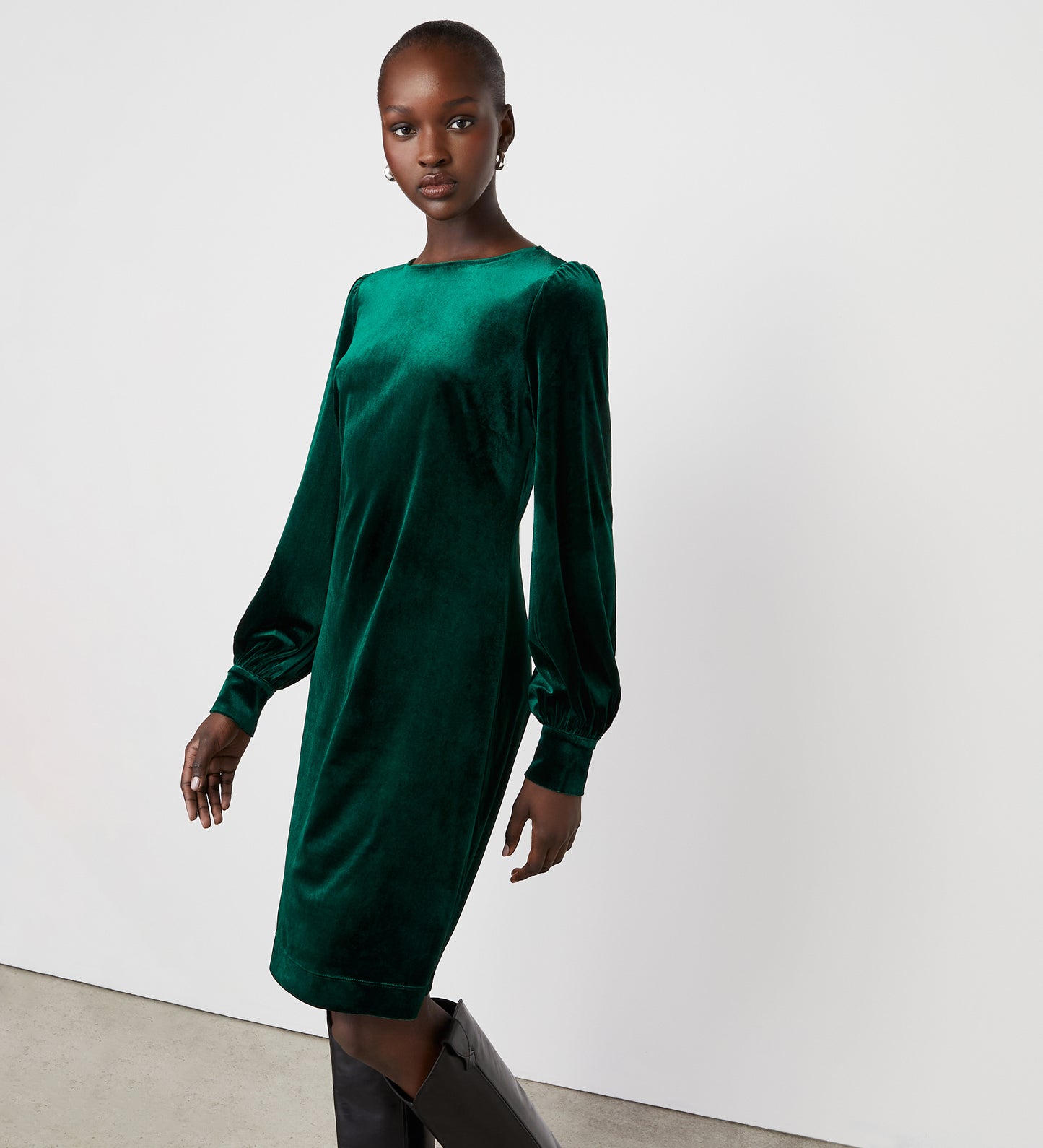 Sandrine Bottle Green Velvet Knee Length Dress