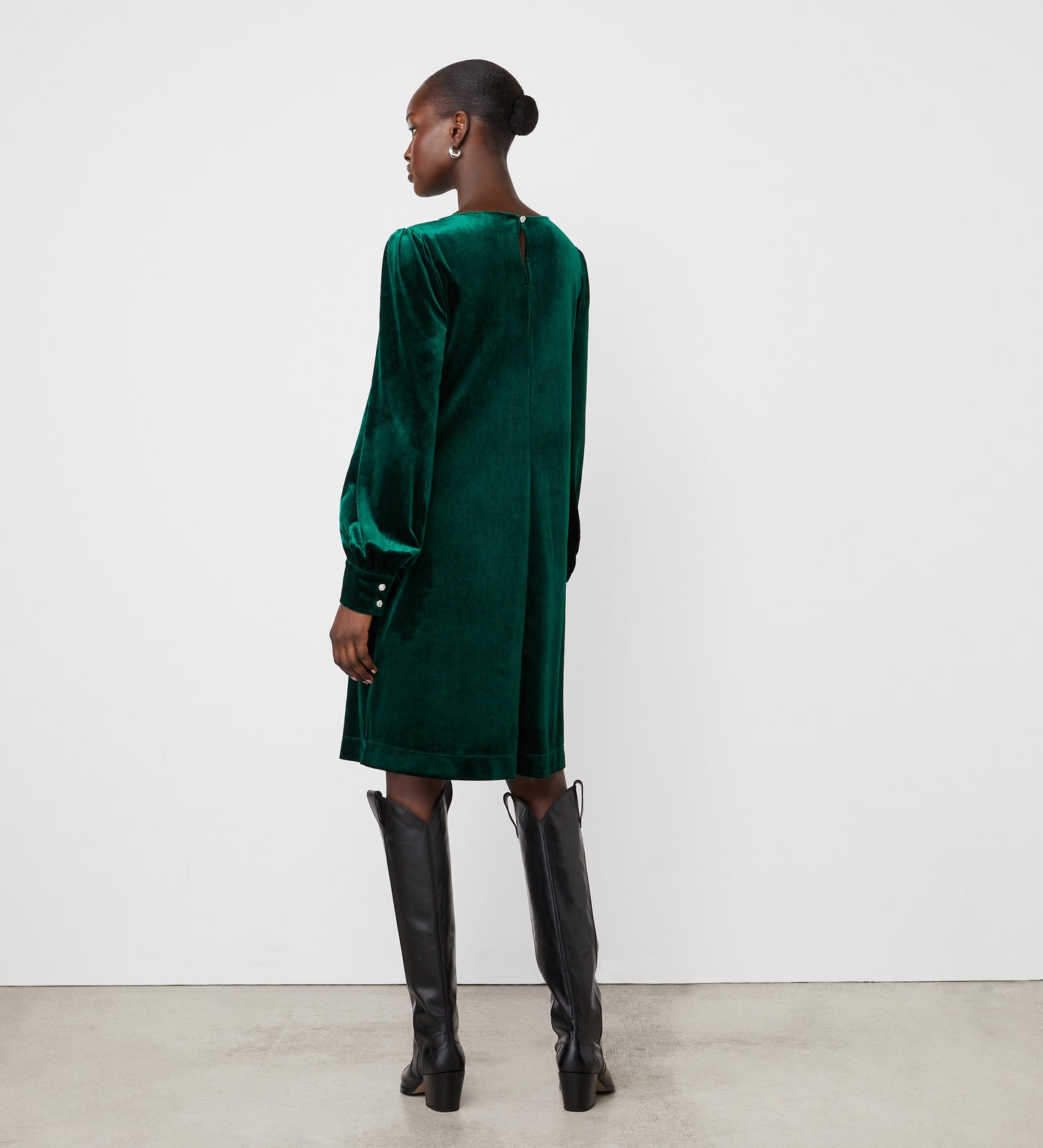 Sandrine Bottle Green Velvet Knee Length Dress