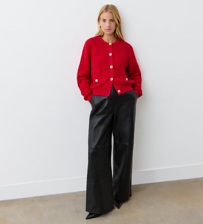 Saskia Red Cotton Button Front Cardigan