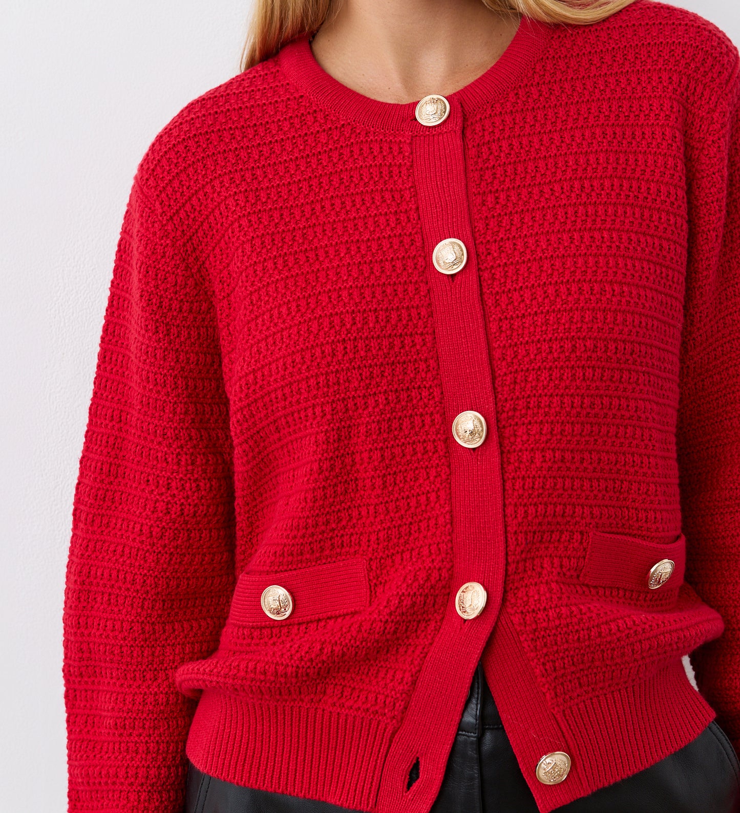 Saskia Red Button Up Cotton Cardigan