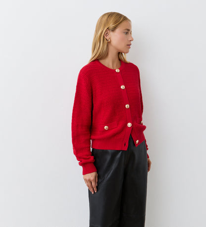 Saskia Red Button Up Cotton Cardigan