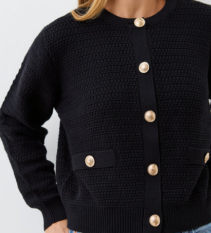 Saskia Black Button Up Cotton Cardigan