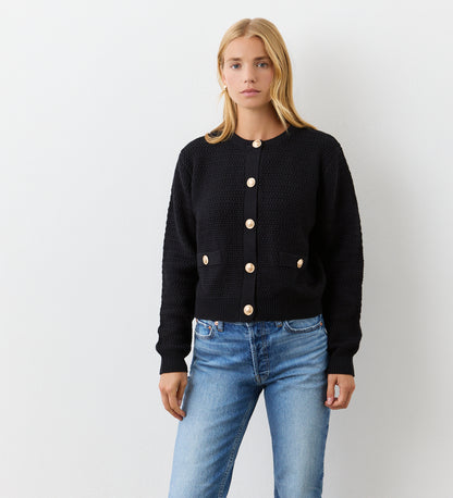 Saskia Black Button Up Cotton Cardigan