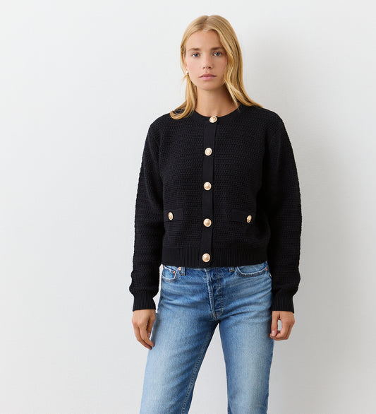 Saskia Black Cotton Button Front Cardigan