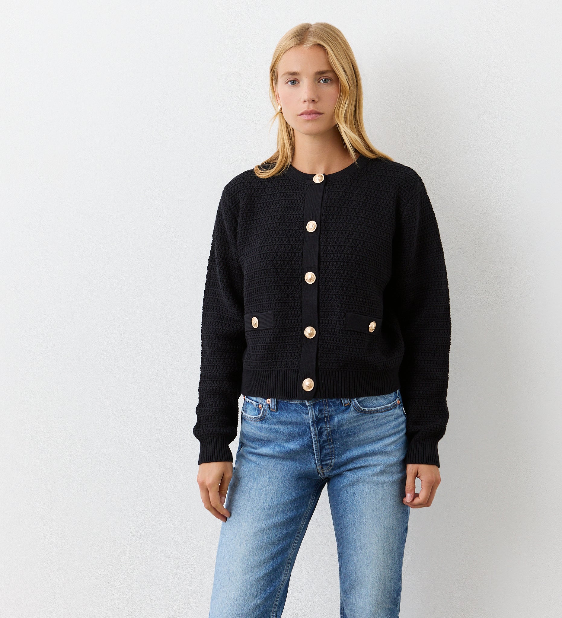 Black button front cardigan hotsell