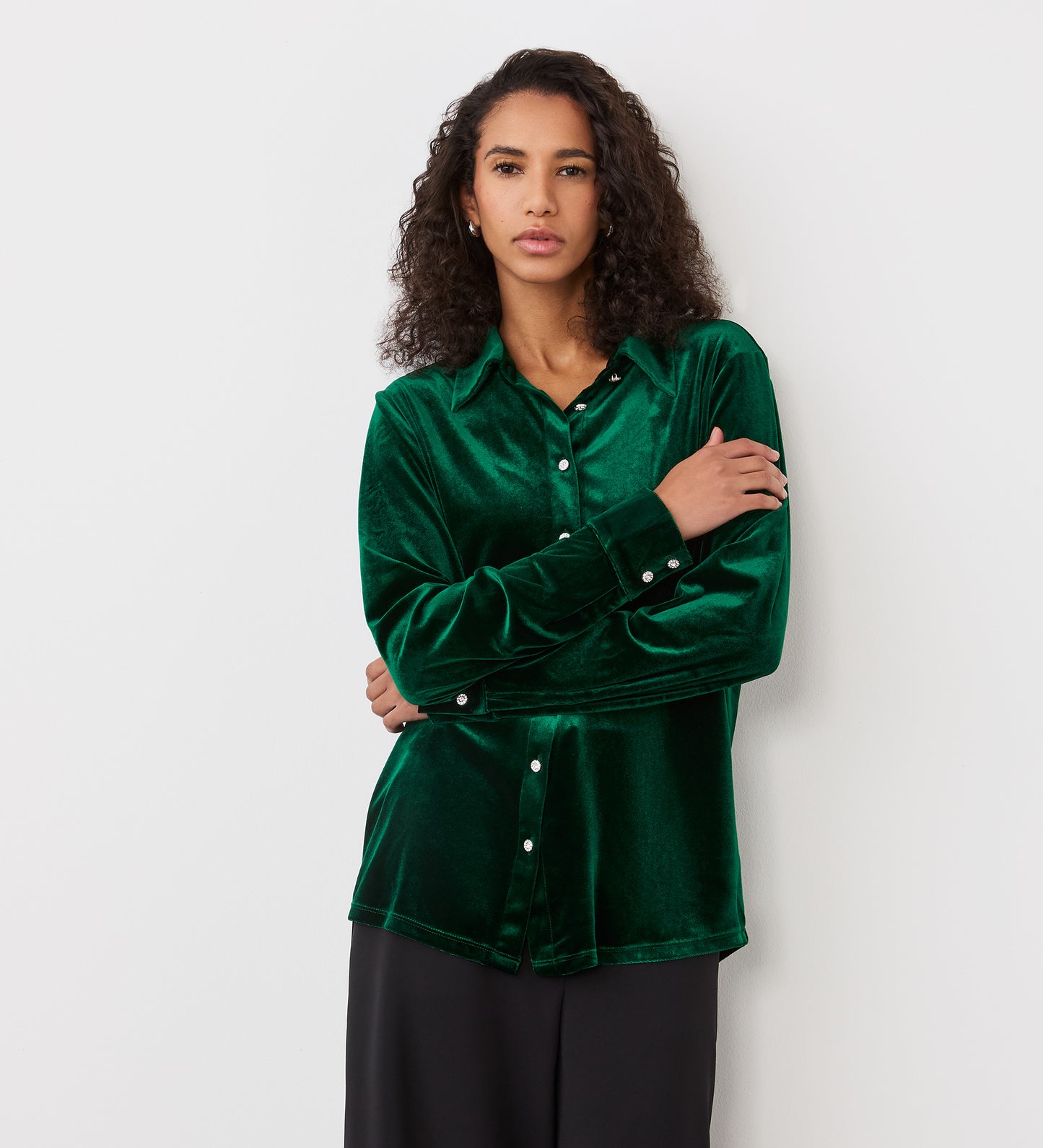 Sayge Bottle Green Velvet Shirt