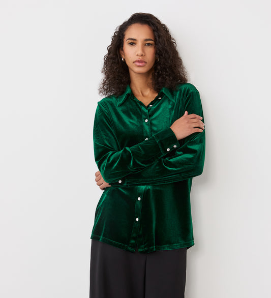 Sayge Bottle Green Velvet Shirt