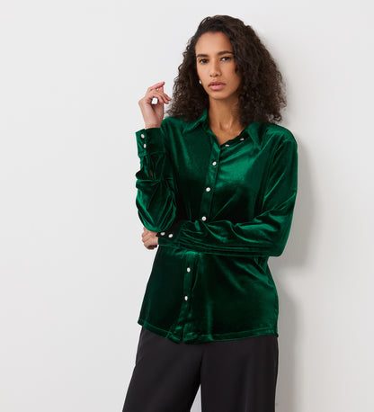 Sayge Bottle Green Velvet Shirt