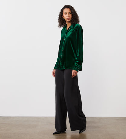 Sayge Bottle Green Velvet Shirt