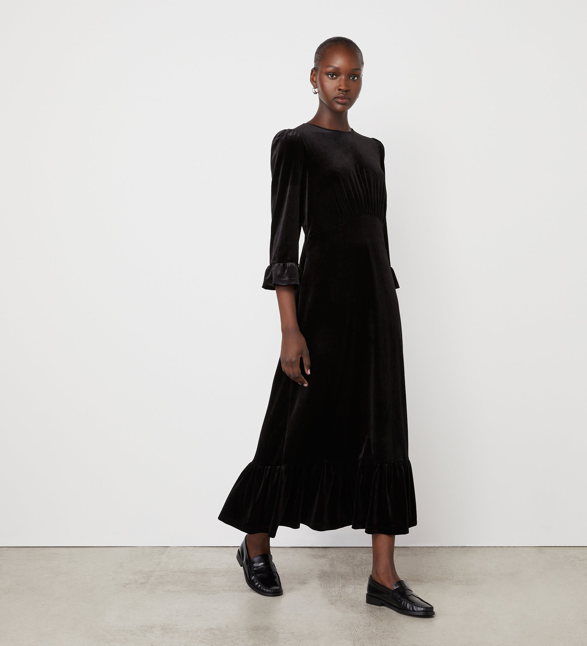 Black velvet midi dress on sale